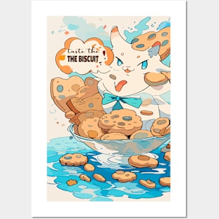 taste the Biscuit funny anime style cat illustration meme gift Posters and Art